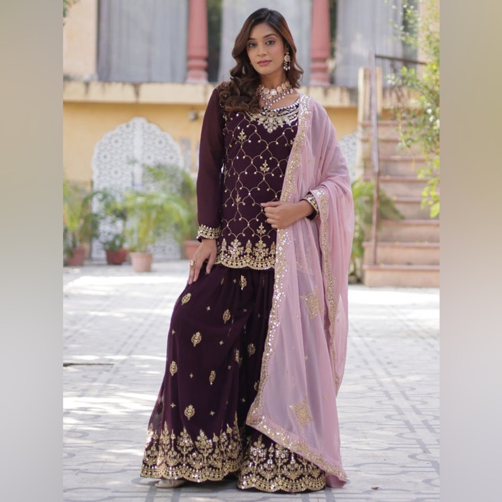 Purple Embroidered Salwar Kameez and Pink Dupatta (Indian Wedding Bridesmaid)